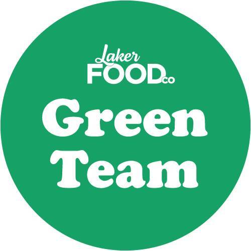 Laker Food Co Green Team White text on green background